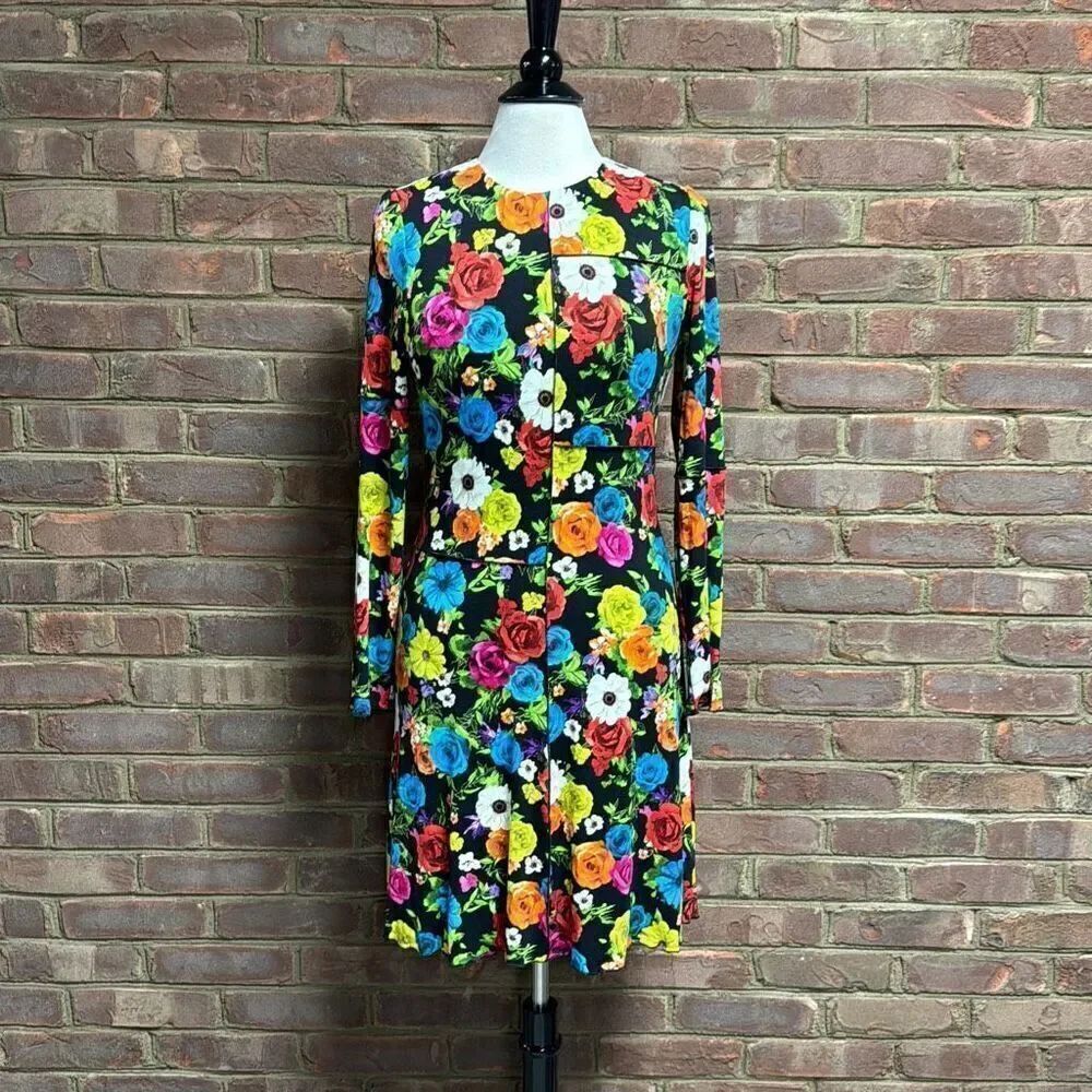 Alice + Olivia Delora Floral Long Sleeve Mini Dress Size 10 NEW - Picture 2 of 11
